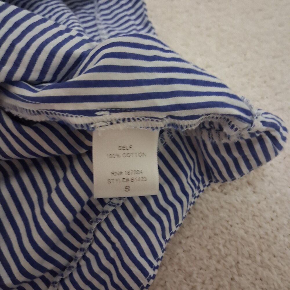 Pomander 100% Cotton Stripes Womens S Ruffle Collar Coastal Resort Summer Beach - Picture 5 of 9